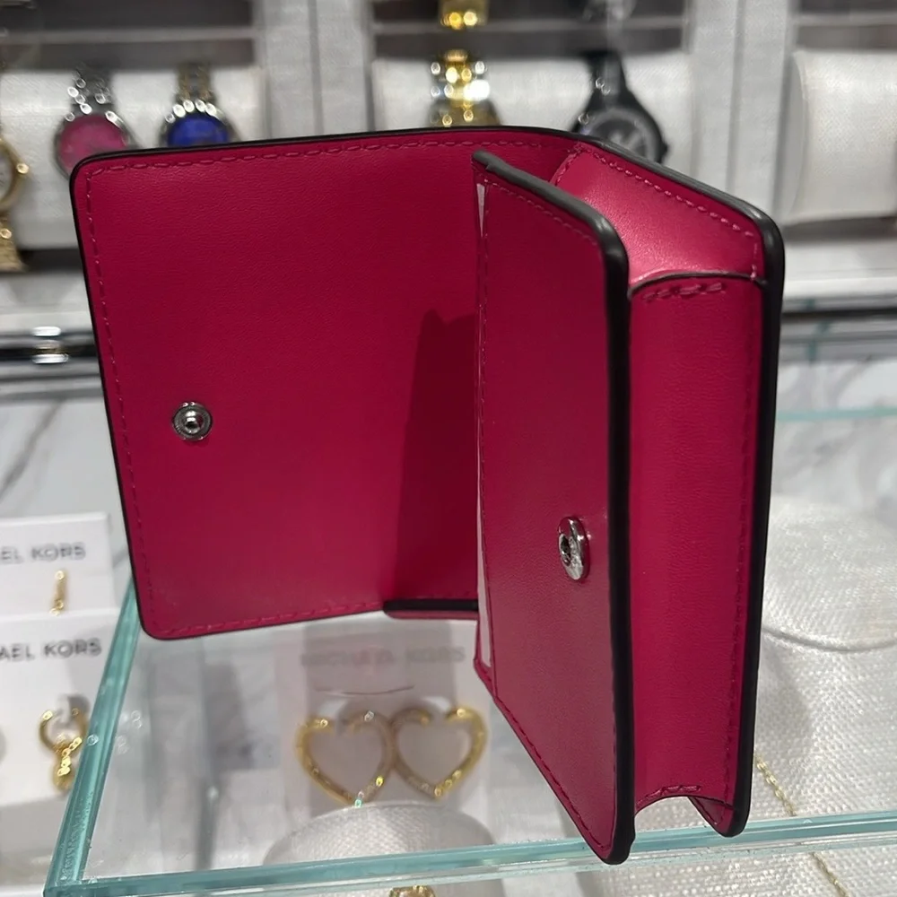 MICHAEL KORS Carson Small Pebbled Leather Flap Wallet DRAGONFRUIT NWT